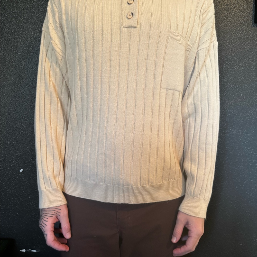 Cream Ribbed Knit Sweater - Picture 3 of 5